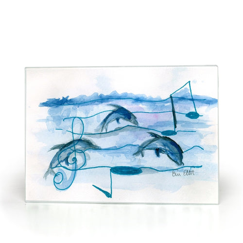 Dolphin Music in the Sea: Glass Cutting Board